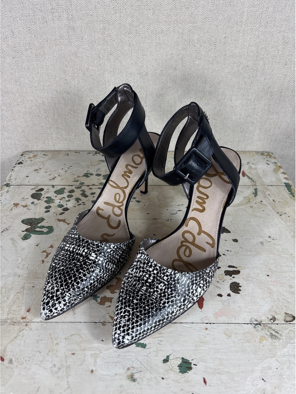 Sam Edelman > Ankle Buckle Animal Print Stiletto Heels 8